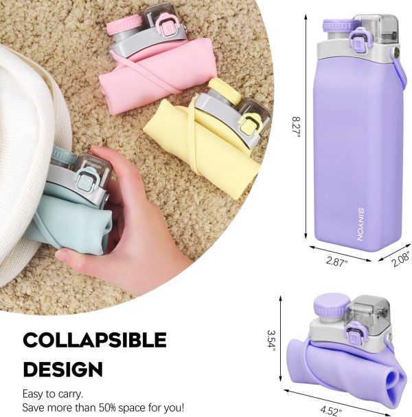 Collapsible Water Bottles, 20oz Silicone Reusable Water Bottle with Straw and Strap, Leakproof Foldable Sports Water Bottle for Travel Camping Running Hiking Gym, BPA Free - Image 2