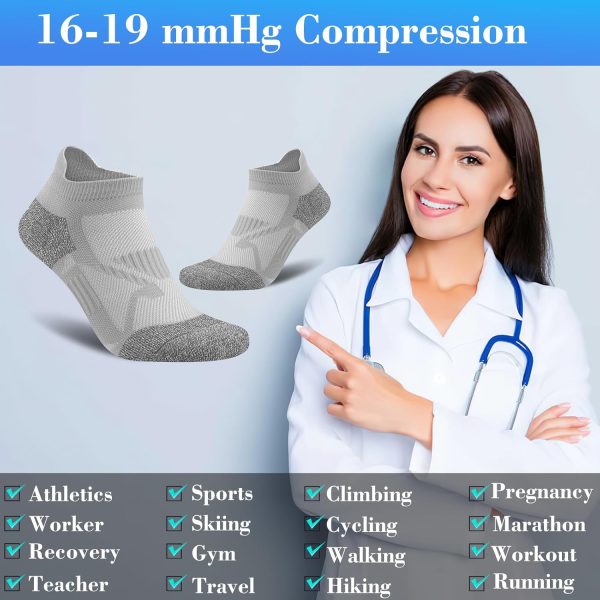 Compression Athletic Socks Cushioned Anti-Blister Comfort Fit Ankle Socks 5-6 Pairs - Image 2