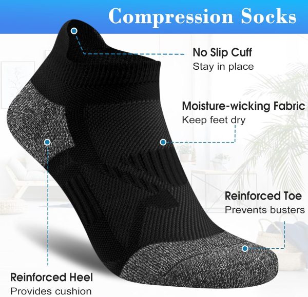 Compression Athletic Socks Cushioned Anti-Blister Comfort Fit Ankle Socks 5-6 Pairs - Image 3