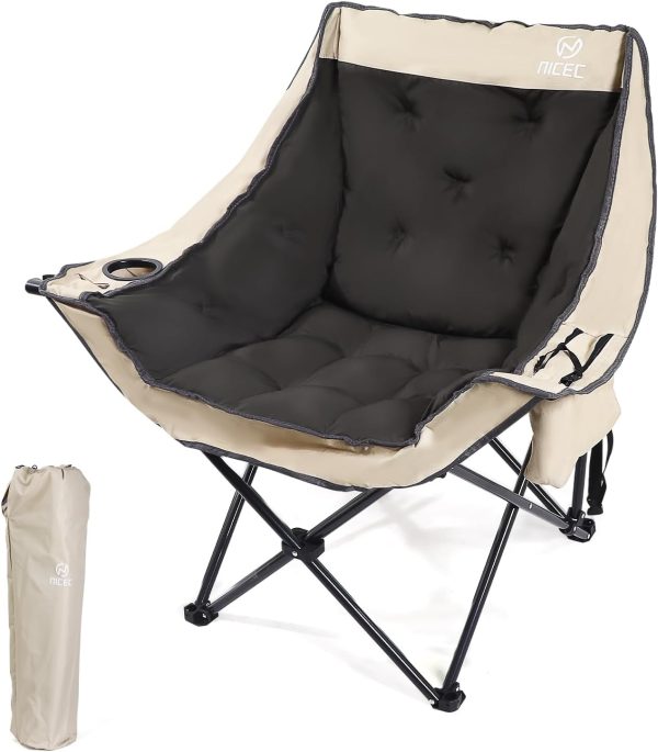 Nice C Padded Camping Chair, Camping Chair, Oversized Camping Chair, Oversized Padded Camping Chair, Camping Chairs for Adults Heavy Duty, Fold Camp Chair, Lawn Chair w/Cooler Bag Thick Padded (1-P)