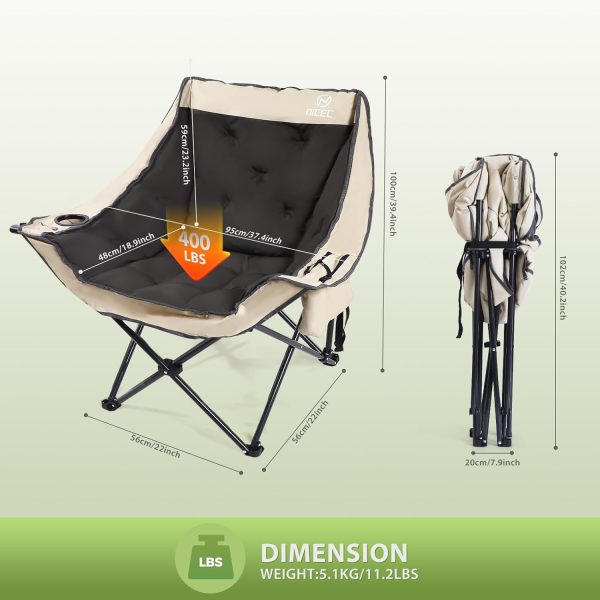 Nice C Padded Camping Chair, Camping Chair, Oversized Camping Chair, Oversized Padded Camping Chair, Camping Chairs for Adults Heavy Duty, Fold Camp Chair, Lawn Chair w/Cooler Bag Thick Padded (1-P) - Image 3