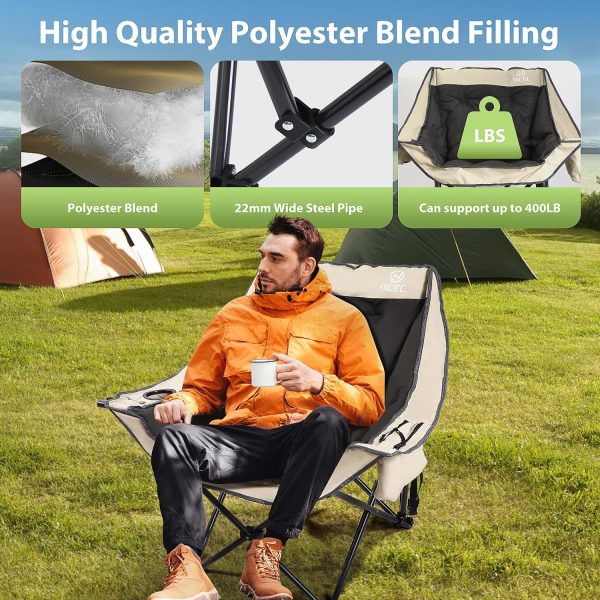 Nice C Padded Camping Chair, Camping Chair, Oversized Camping Chair, Oversized Padded Camping Chair, Camping Chairs for Adults Heavy Duty, Fold Camp Chair, Lawn Chair w/Cooler Bag Thick Padded (1-P) - Image 4