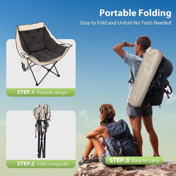 Nice C Padded Camping Chair, Camping Chair, Oversized Camping Chair, Oversized Padded Camping Chair, Camping Chairs for Adults Heavy Duty, Fold Camp Chair, Lawn Chair w/Cooler Bag Thick Padded (1-P) - Image 6
