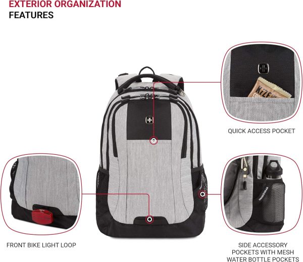 SwissGear Cecil 5505 Laptop Backpack, Heather Grey, 18-Inch - Image 3