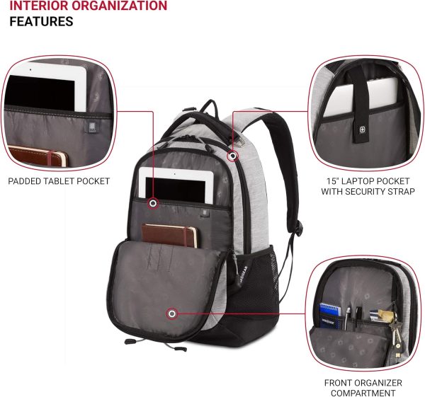 SwissGear Cecil 5505 Laptop Backpack, Heather Grey, 18-Inch - Image 4