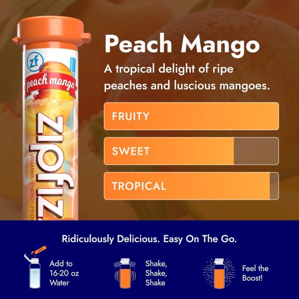 Zipfizz Daily Energy Drink Powder, Peach Mango, 20 Pack | 3-in-1 Sustained Energy, Rapid Hydration, and Essential Vitamins | Sugar-Free | Electrolyte Powder | Contains Vitamin B-12 & Antioxidants - Image 4